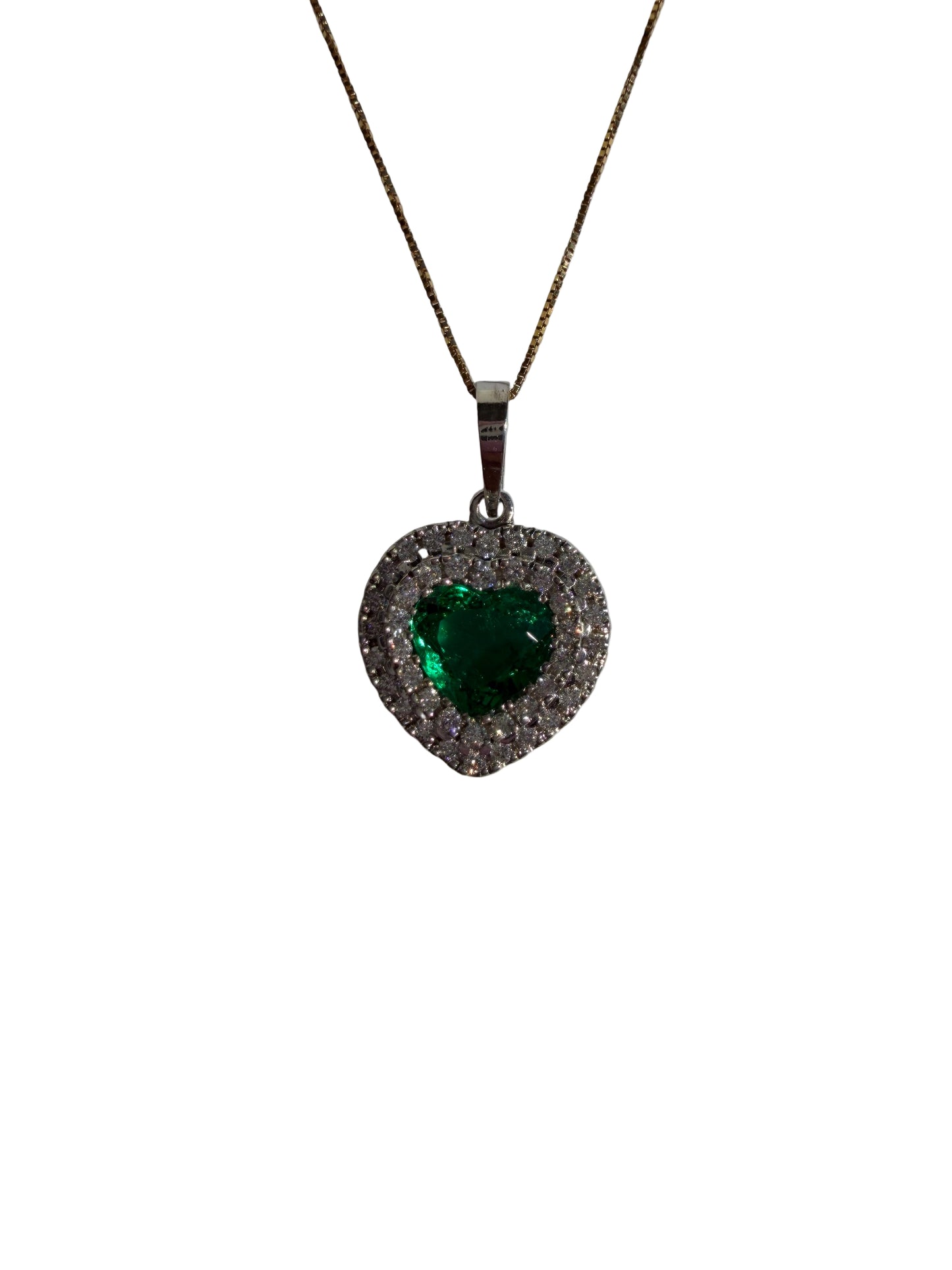 Investment-Quality Heart Colombian Emerald Diamond Pendant – 1.25 ct | Double Diamond Channel | 18K Gold