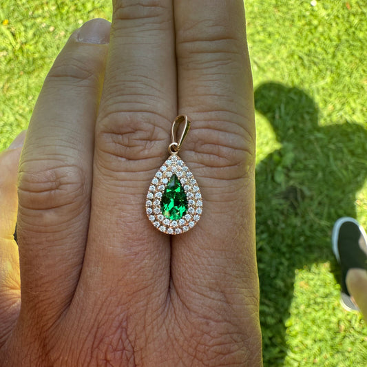 Investment-Quality Teardrop Colombian Emerald Diamond Pendant – 1.28 ct | Double Diamond Channel | 18K Gold