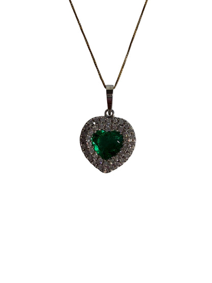 Investment-Quality Heart Colombian Emerald Diamond Pendant – 1.25 ct | Double Diamond Channel | 18K Gold
