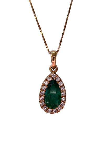 High-Quality Teardrop Colombian Emerald Diamond Pendant – 1.03 ct | 17 Diamonds | 18K Gold