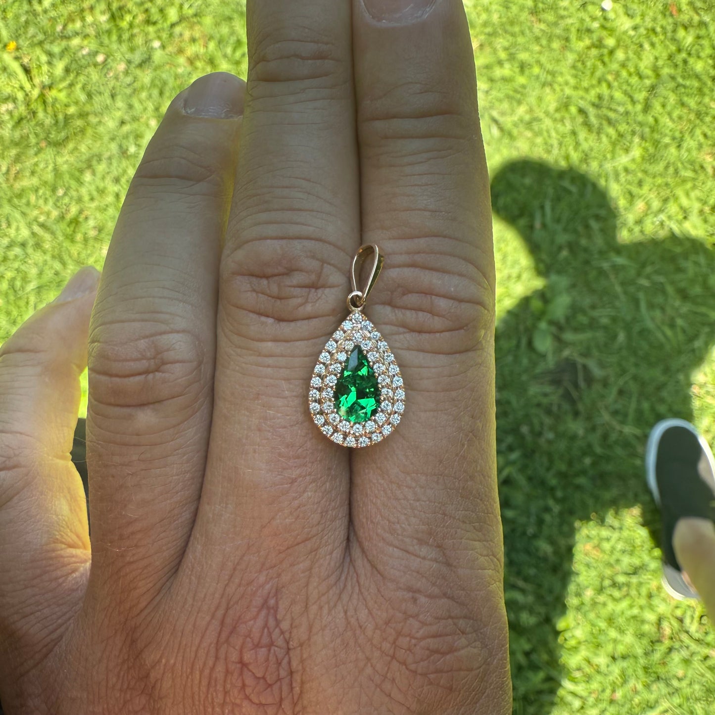 Investment-Quality Teardrop Colombian Emerald Diamond Pendant – 1.28 ct | Double Diamond Channel | 18K Gold