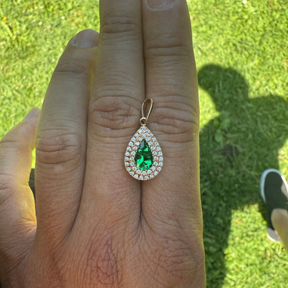 Investment-Quality Teardrop Colombian Emerald Diamond Pendant – 1.28 ct | Double Diamond Channel | 18K Gold