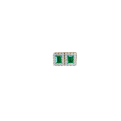 High-Quality Square Colombian Emerald & Diamond Earrings – 0.55 ct | 28 Diamonds | 18K Gold