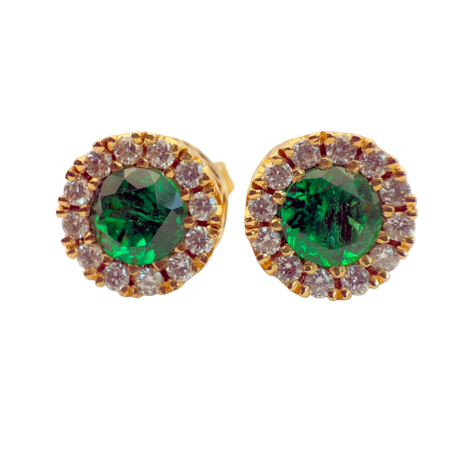 High-Quality Round Colombian Emerald & Diamond Earrings – 0.55 ct | 24 Diamonds | 18K Gold