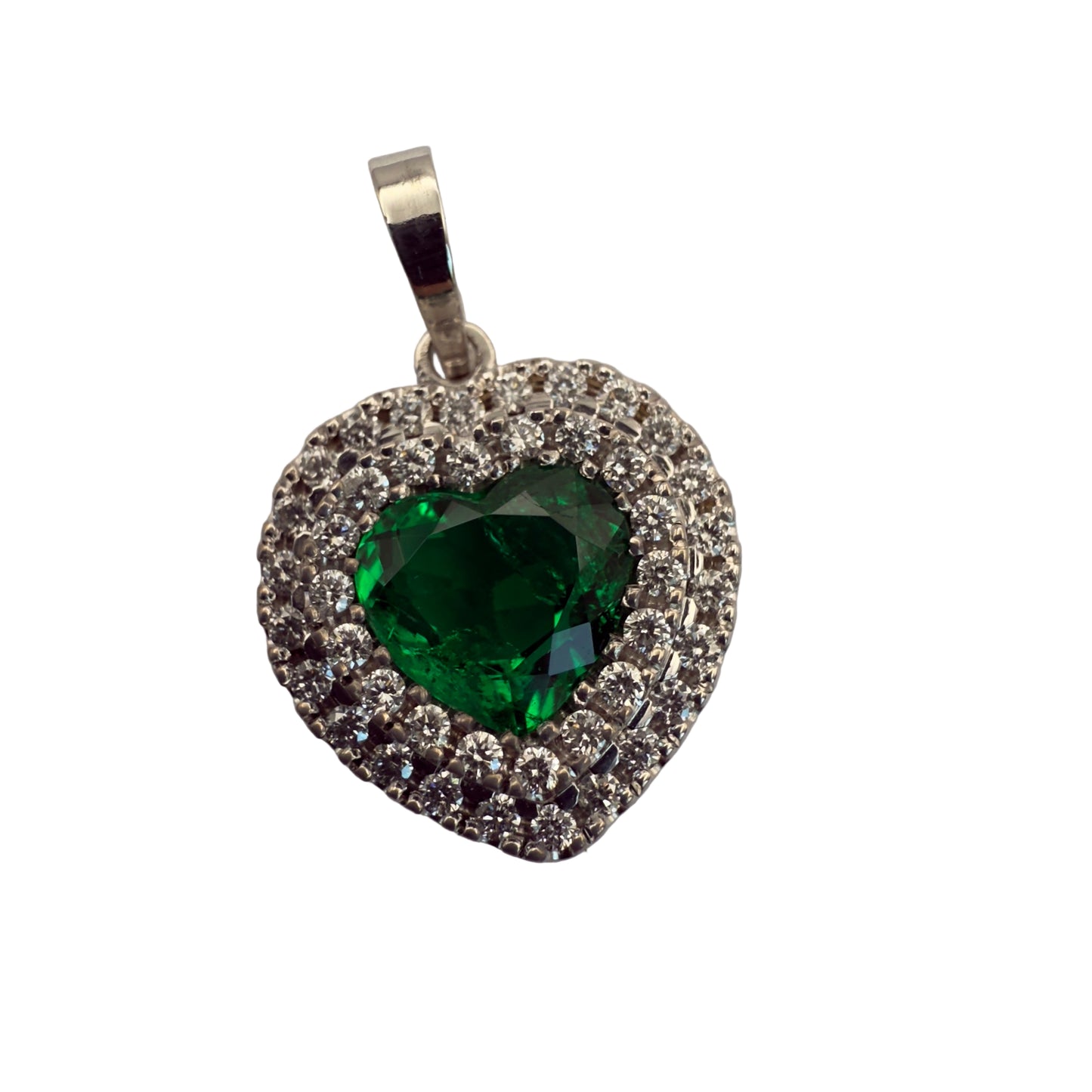 Investment-Quality Heart Colombian Emerald Diamond Pendant – 1.25 ct | Double Diamond Channel | 18K Gold