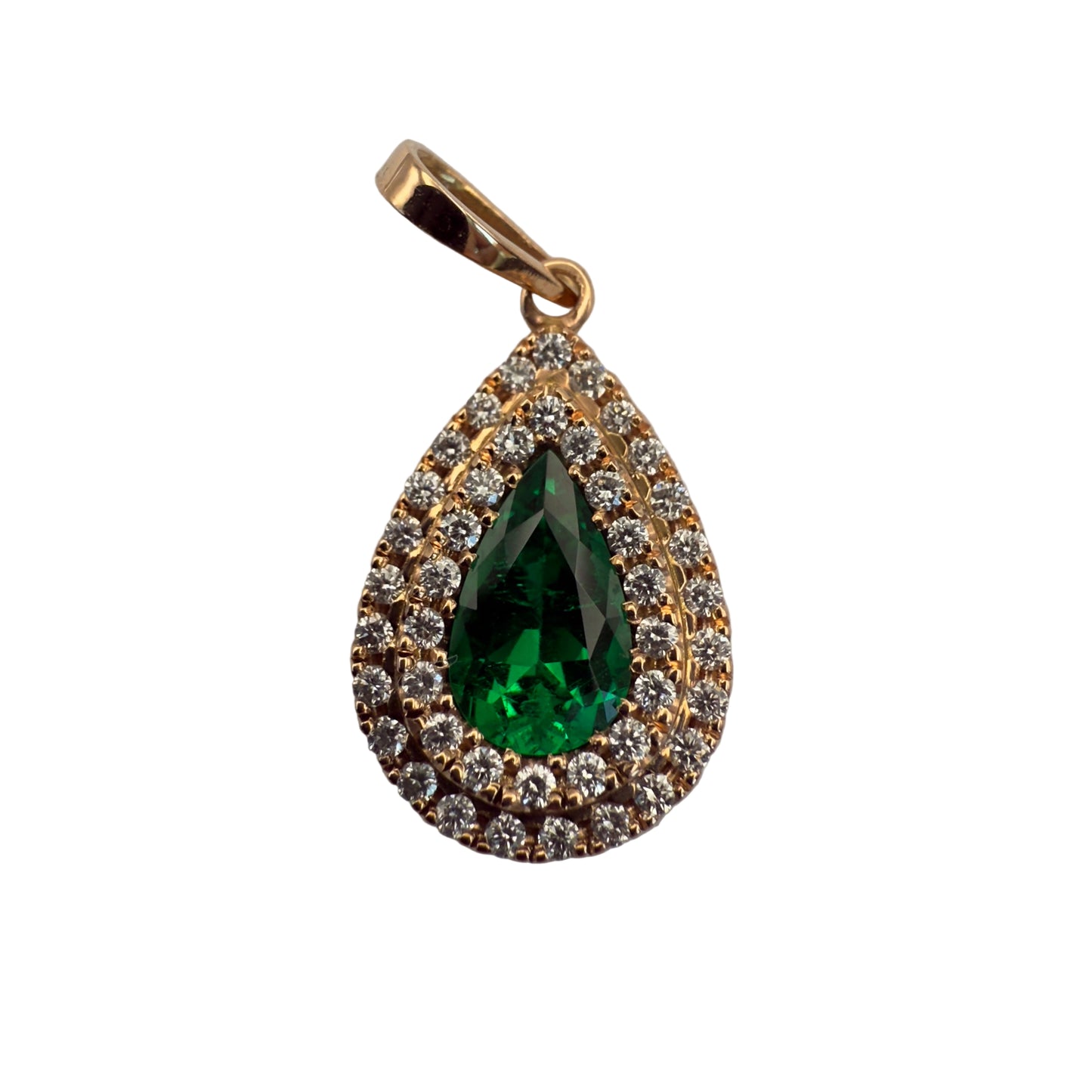 Investment-Quality Teardrop Colombian Emerald Diamond Pendant – 1.28 ct | Double Diamond Channel | 18K Gold