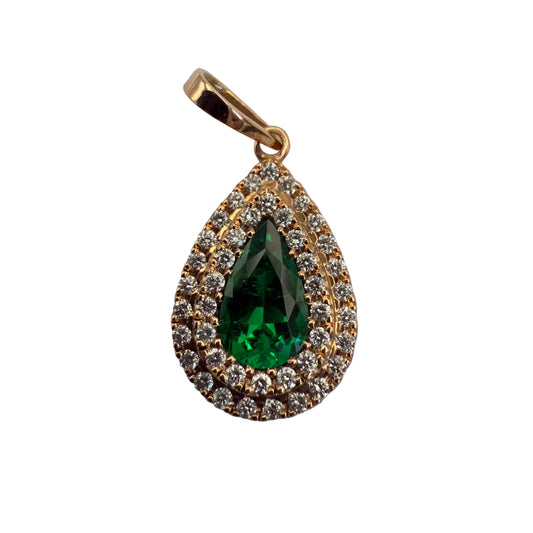 Investment-Quality Teardrop Colombian Emerald Diamond Pendant – 1.28 ct | Double Diamond Channel | 18K Gold