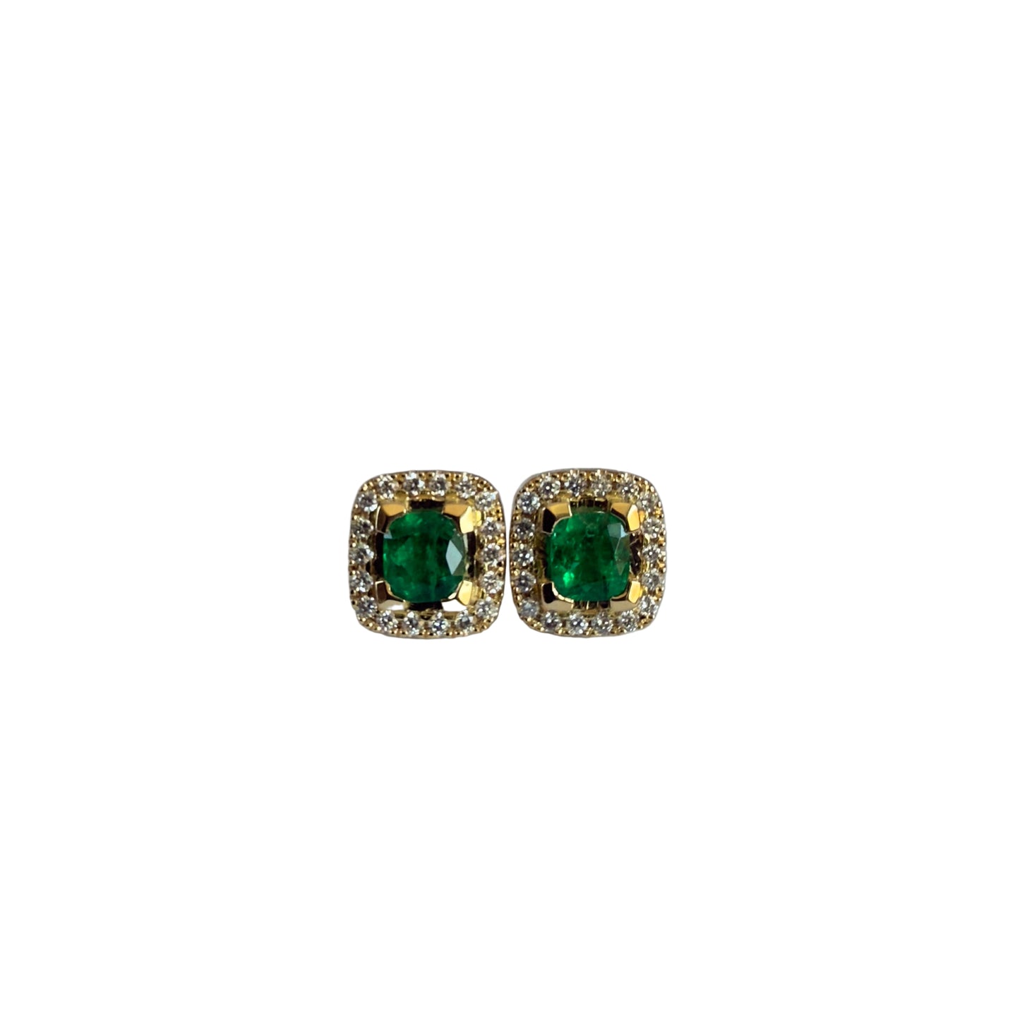 High-Quality Semi-Square Colombian Emerald & Diamond Earrings – 1.02 ct | 36 Diamonds | 18K Gold