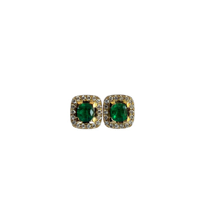 High-Quality Semi-Square Colombian Emerald & Diamond Earrings – 1.02 ct | 36 Diamonds | 18K Gold