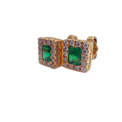 High-Quality Square Colombian Emerald & Diamond Earrings – 0.55 ct | 28 Diamonds | 18K Gold