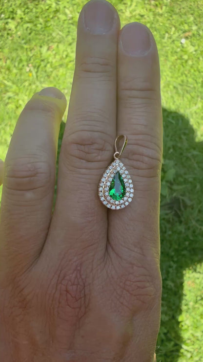 Investment-Quality Teardrop Colombian Emerald Diamond Pendant – 1.28 ct | Double Diamond Channel | 18K Gold
